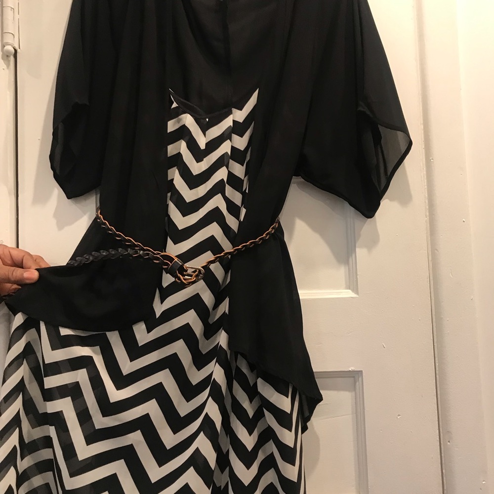 Chiffon Black & White Dress with Duster